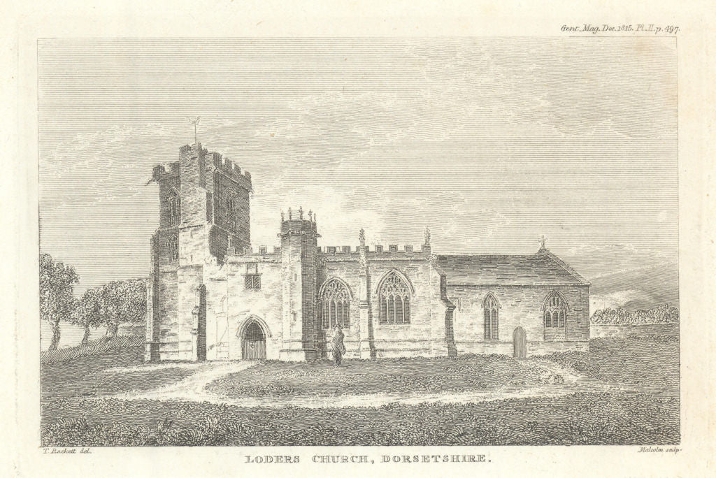 St Mary Magdalene Church, Loders, Bridport, Dorset 1815 old antique print